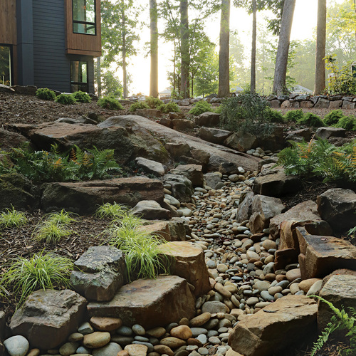 dry creek bed with river stones